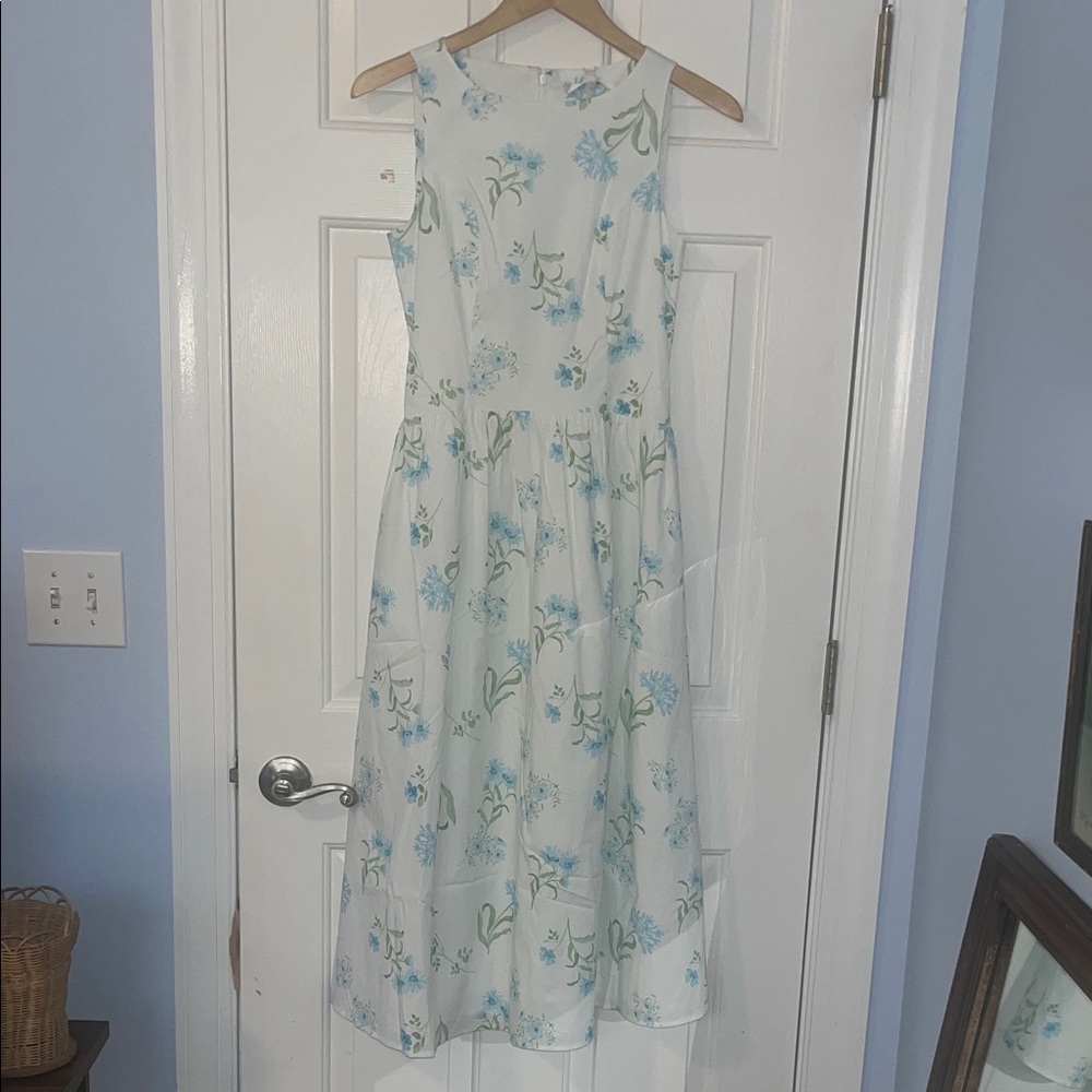 Wayf Floral Midi Dress in Light Blue and White